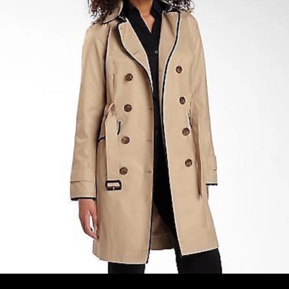 Worthington Women's Tan Black 3/4 Raincoat Trench Jacket Water Repellant XL